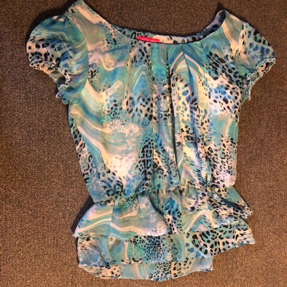 Turquoise Leopard Print Top with Elastic Waist